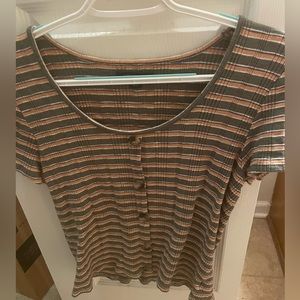American Eagle Striped Blouse with Button Detail